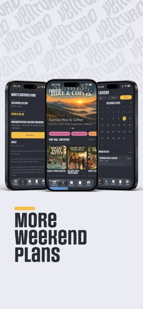 More weekend plans. Events, a feed for your area, and the calendar.